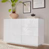 Weiße Anrichte 140x43 cm Wohnzimmer Küche 2 Türen 3 Schubladen Mira Aktion
