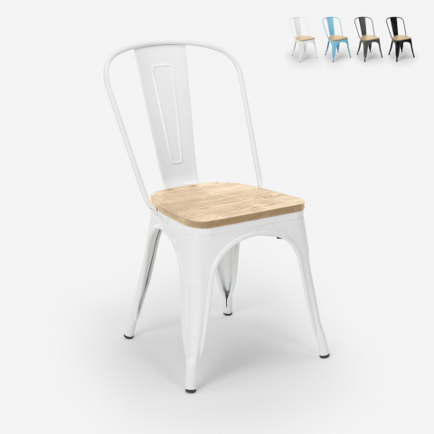 Stuhl im Industriestil Tolix Design Küche Bar Steel Wood Top Light Aktion