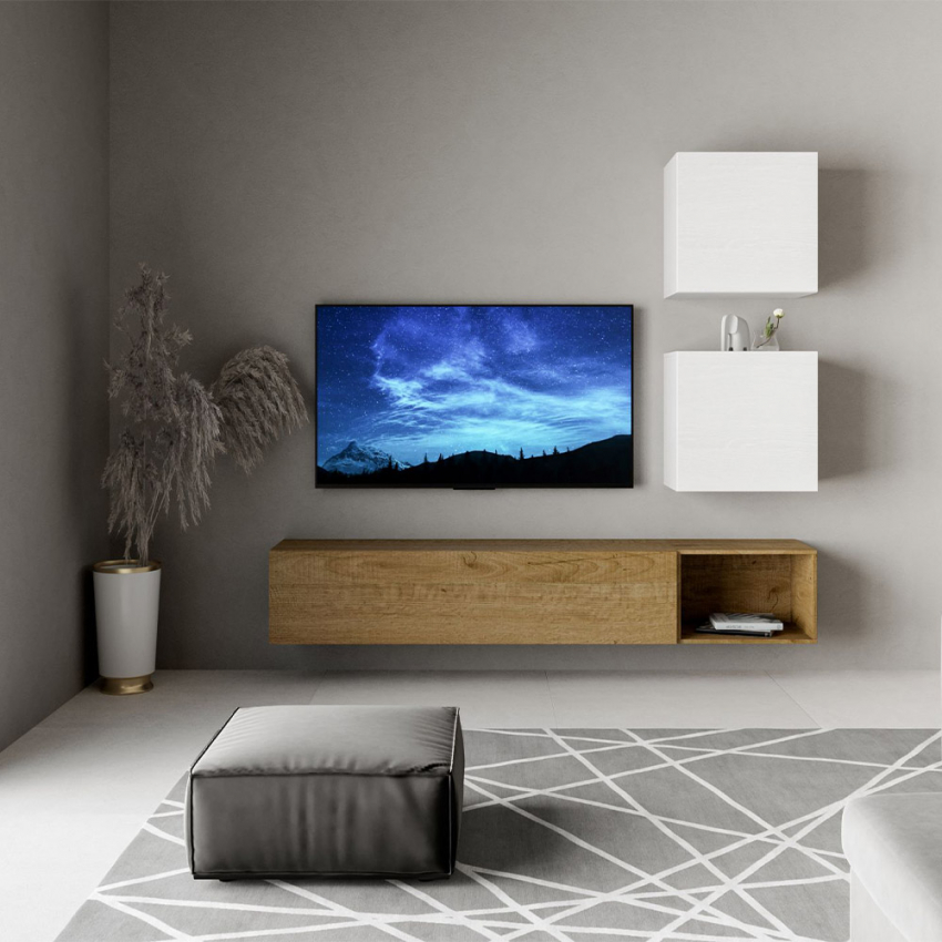Moderne hängende Wohnwand mit TV-Halterung und 4 Hängeschränken A115 Aktion Moderne hängende Wohnwand mit TV-Halterung und 4 Hängeschränken A115 Aktion