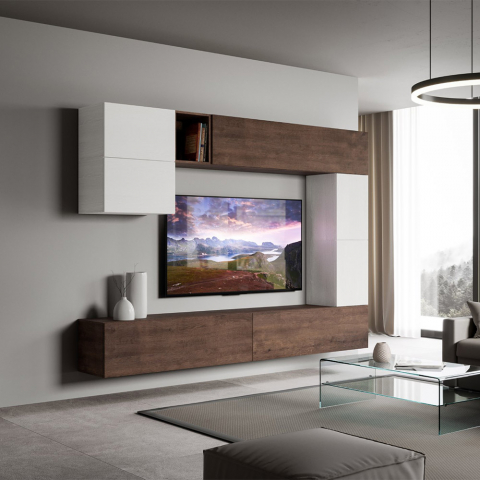 Wandschrank TV-Schrank Hängend Wohnzimmer Modernes Design Weiß Holz A15
