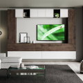 Moderne Wohnwand schwebend für TV, weißes Holz A105 Aktion