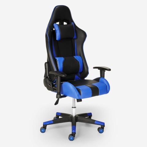 Ergonomischer Gaming-Stuhl aus Kunstleder mit verstellbaren Armlehnen Adelaide Sky