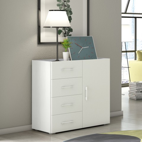 Kommode Schlafzimmer Sideboard 4 Schubladen modernes Design in Weiß und Grau Aktion