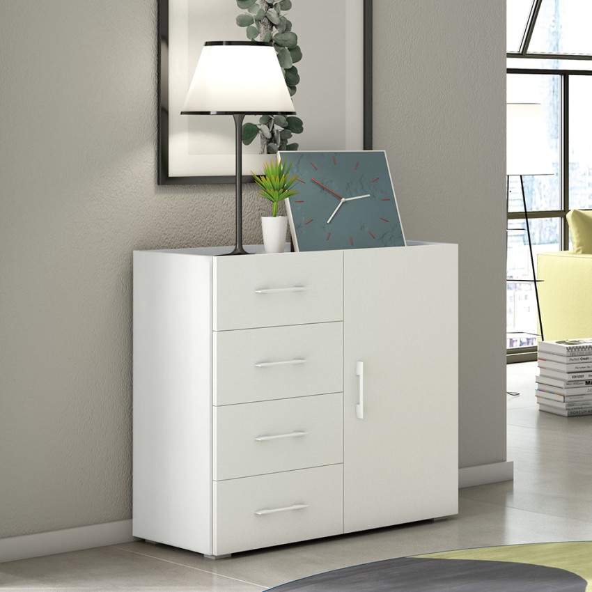 Kommode Schlafzimmer Sideboard 4 Schubladen modernes Design in Weiß und Grau Aktion Kommode Schlafzimmer Sideboard 4 Schubladen modernes Design in Weiß und Grau Aktion