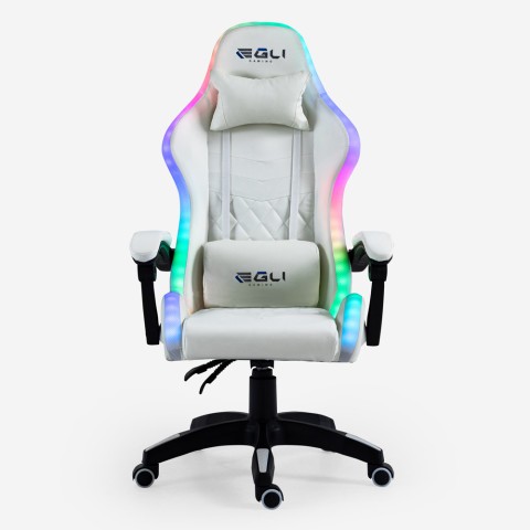 Weißer Gaming-Stuhl LED-Massage Liegestuhl ergonomischer Stuhl Pixy Plus Aktion
