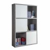 Bücherregal Holz 12 Hohlräume mit Verschiebbar Türe Weiß Glänzend Zementfarbe Pratico Angebot